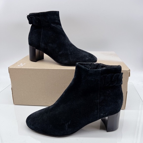 Aquatalia Braid Ankle Boots Bootie Black Suede Short Block Heel Side Zip US 6 - Picture 3 of 14